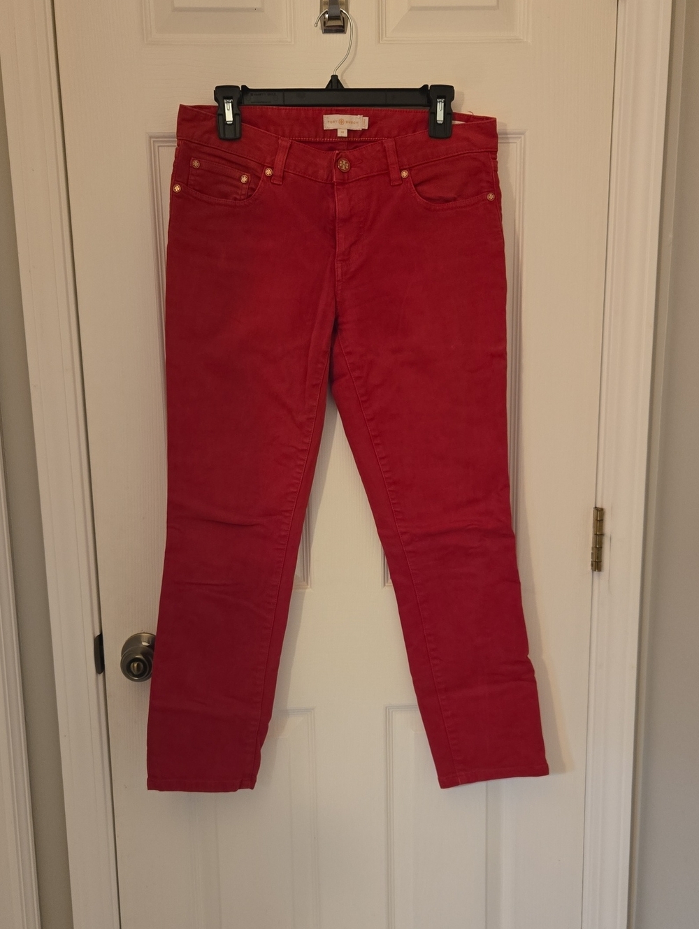 Tory Burch Crimson Cropped Slim Jeans